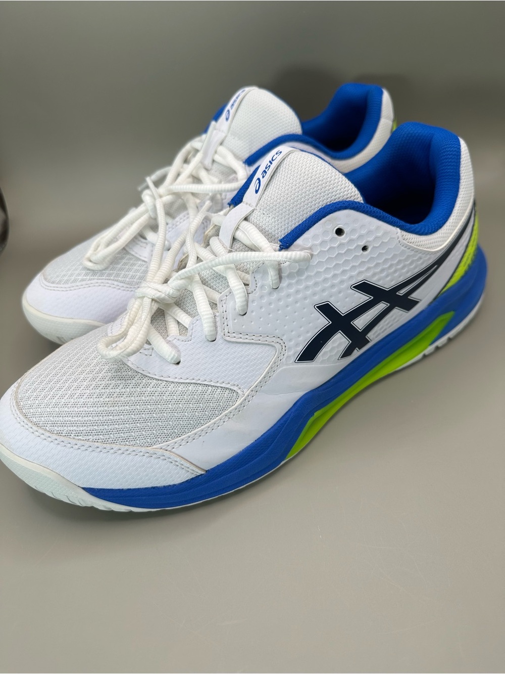 Asics Gel-Dedicate 8 Men’s Tennis Shoes White Blue Lime Size 11.